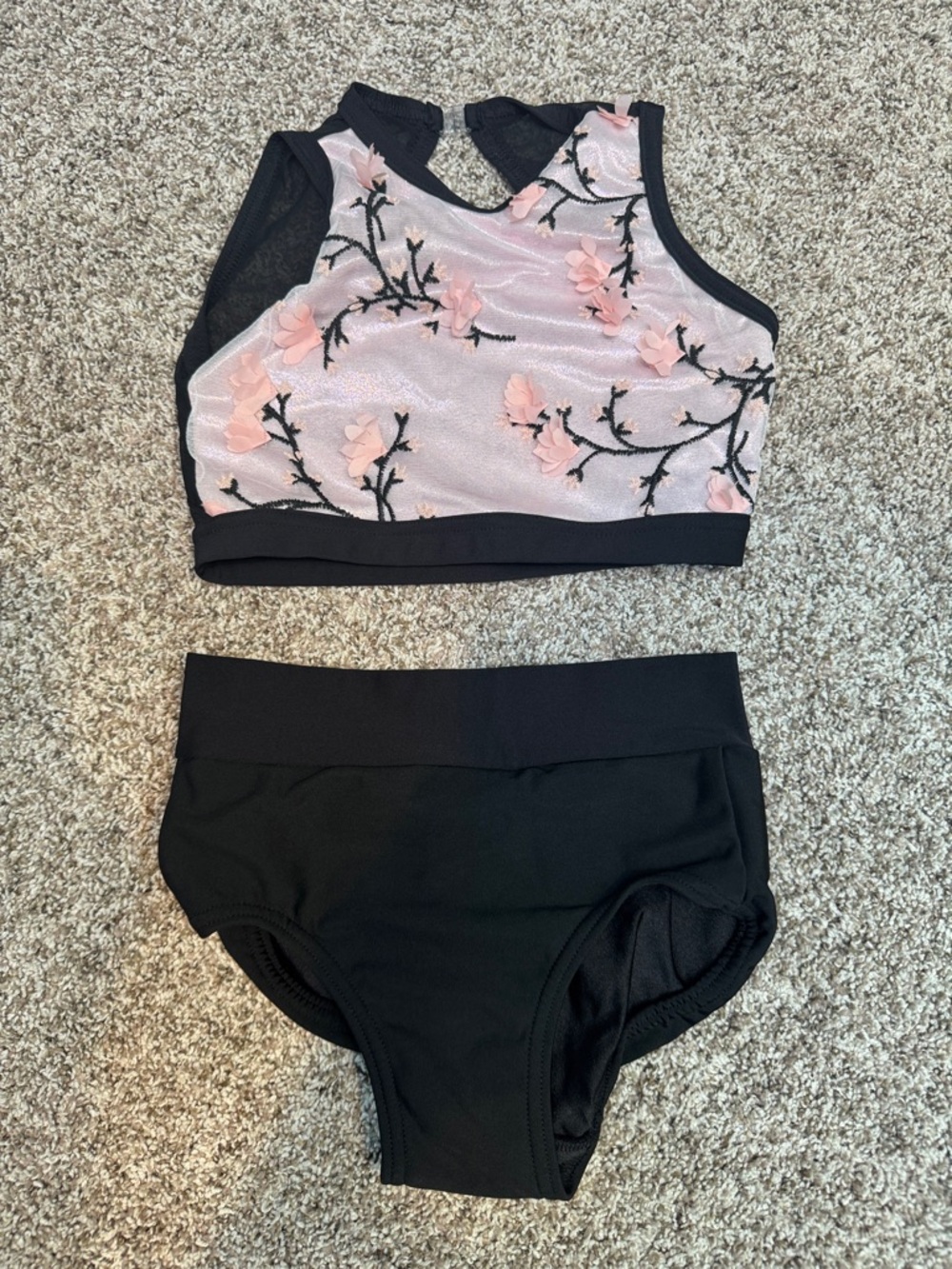 Girls Black & Pink Floral Two-Piece Matching Set